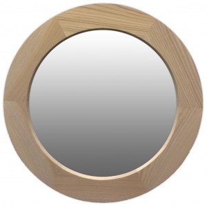 Круглое зеркало в широкой деревянной раме ясень