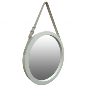Круглое белое зеркало в раме на кожаном ремне