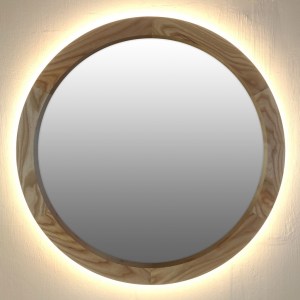 Krugloye zerkalo v derevyannoy rame iz yasenya s podsvetkoy 1